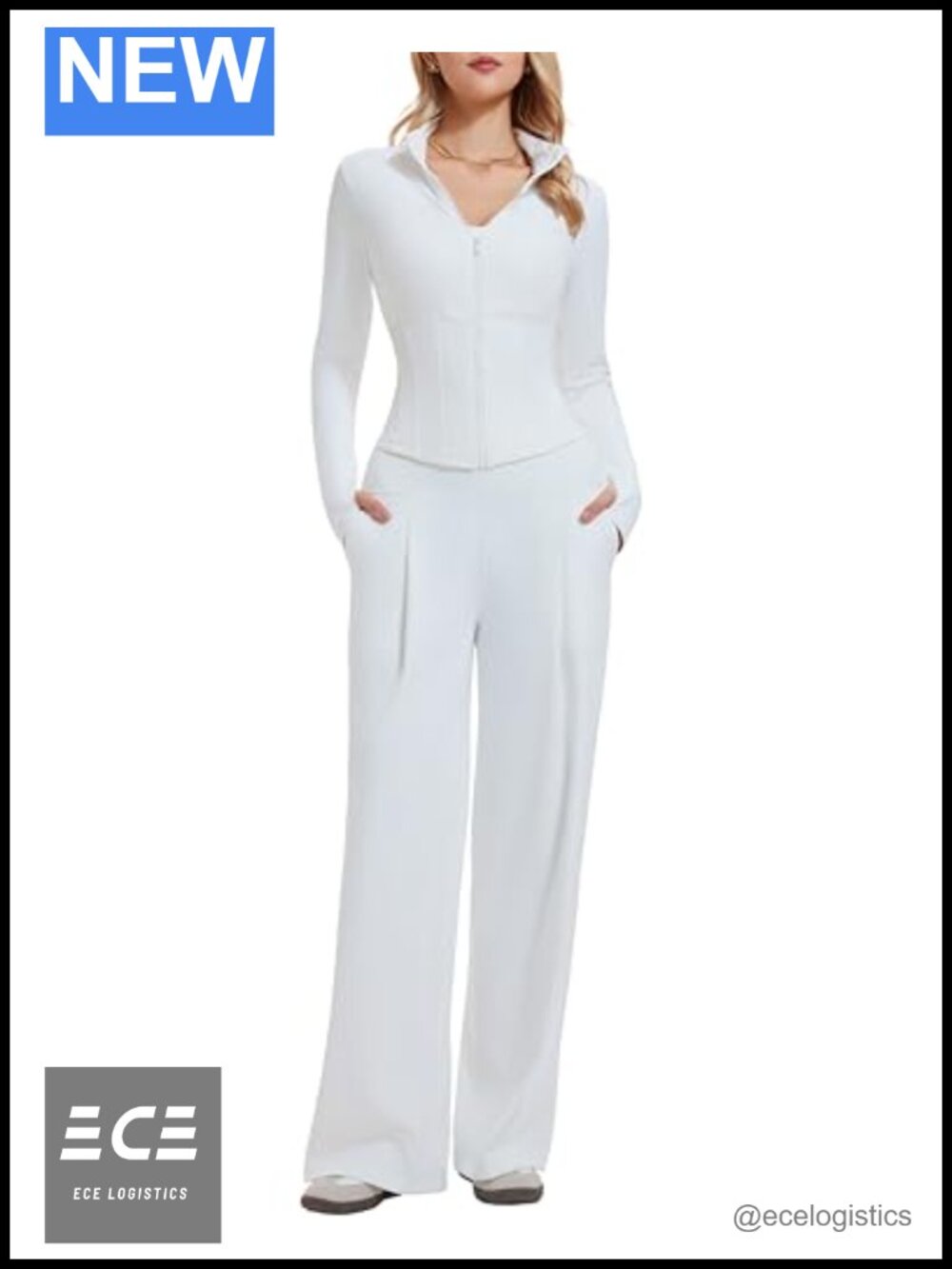 Women's 2 Piece Lounge Set Long Sleeve Zip Wide Leg Pant Tracksuit